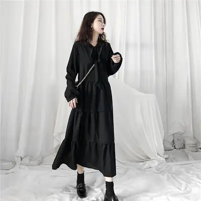Black French Style Chiffon Dress Women 2023 Spring