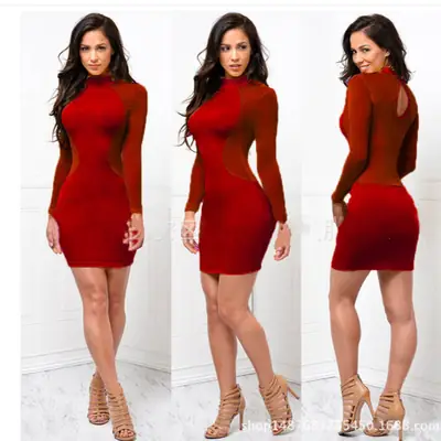 2025 Sexy Long Sleeve Mesh Dress White Red Black