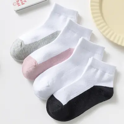 White Cotton Ankle Socks for Boys Girls Spring Autumn