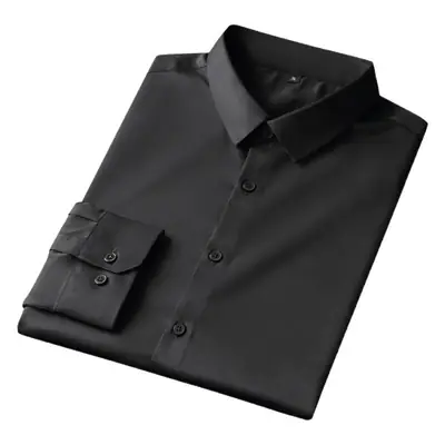 Pink Silk Men's Long Sleeve Shirt No-Pocket Business Casual