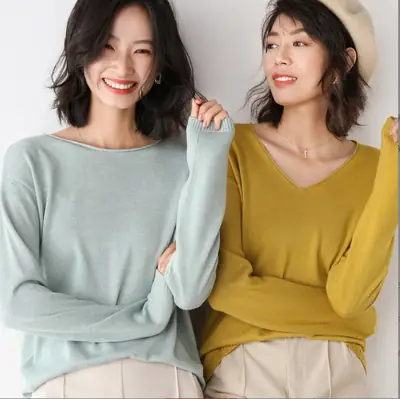 Women Knitted Round Neck Sweater Light Beige