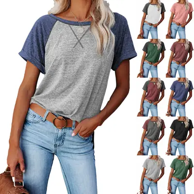 2021 Women Grey Cross Neck T-Shirt Loose Short Sleeve