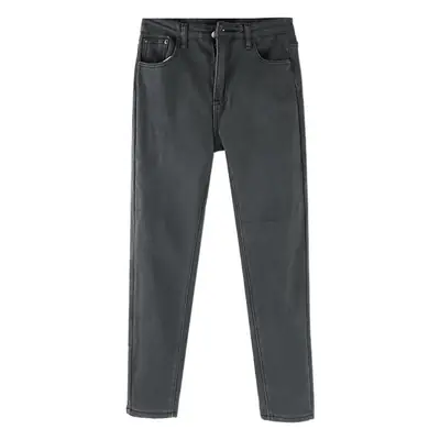 Women Slim Fit Blue Pencil Pants with Black Boots
