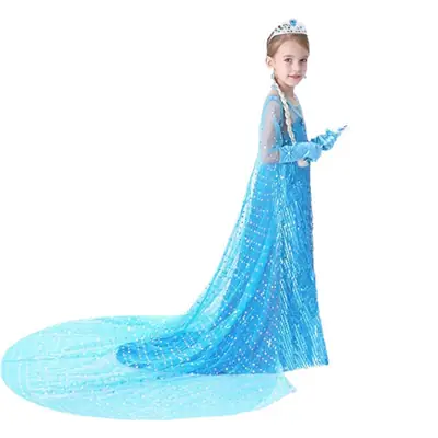 Frozen Elsa Princess Dress Long Sleeve Sequined Long Dress Little Princess Gown Prom Runway Show