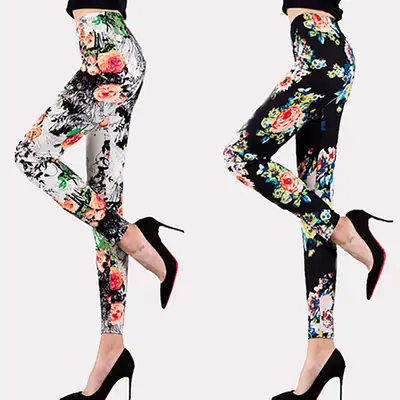 New Women's Printed Milk Silk Leggings Large Size