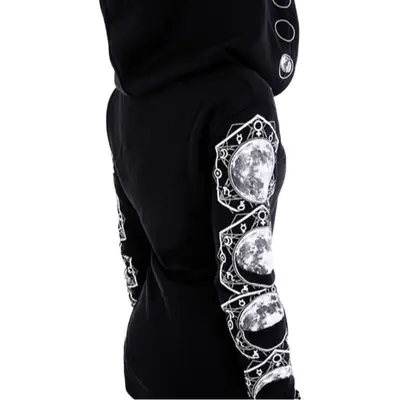 Black Hooded Punk Print Long Sleeve Sweater 2021