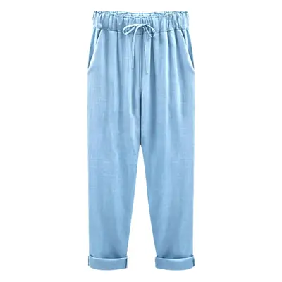 Women Plus Size Linen Pants Drawstring Waist Mint Green