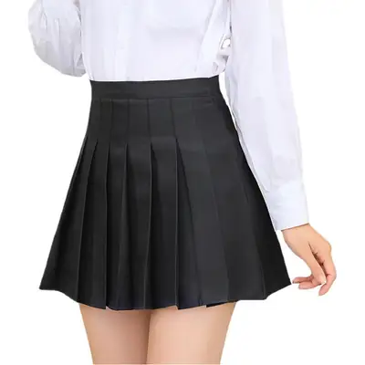 Women's Grey Plaid Pleated Skirt Short Winter A-Line