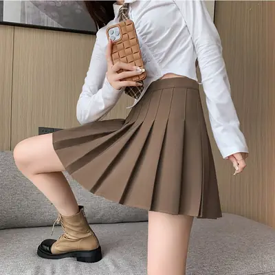 Women Korean-style Pleated Skirt Black Anti-Scratch High Waist