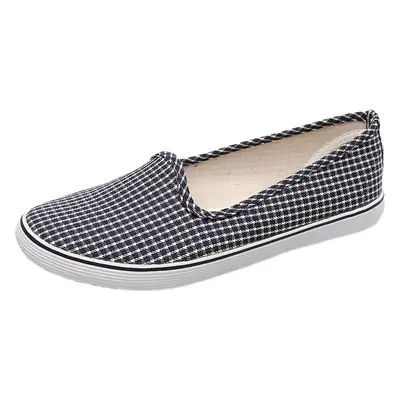 Elderly Women's Checkered Slip-On Shoes with Beef Sole