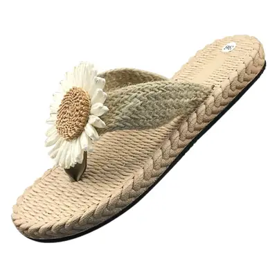 Flip-Flops Hemp Rope Straw Shoes Summer New Outdoor Daisy Slippers Women's Outer Wear Flats Low Heel Slip-Ons