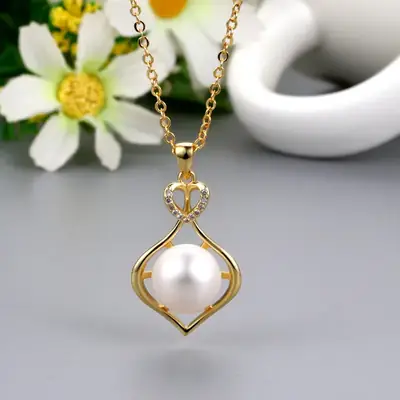 Heart Shaped Pearl Pendant Set Silver Gold Chain