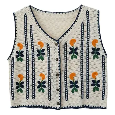 New Korean Style Knitted Vest Women's Vintage Embroidered Crochet Shirt