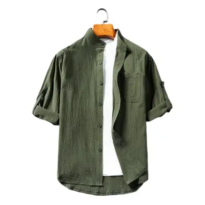 Men's White Linen Button-Up Shirt Loose Fit