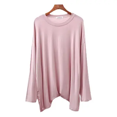 Women Grey Long Sleeve T-Shirt Loose Fit Side Slit