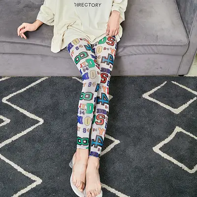 Joker Stretch Korean Letter Leggings White
