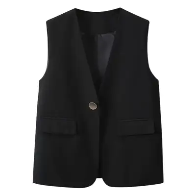 Women's Black Sleeveless V-Neck Vest 2025 Spring