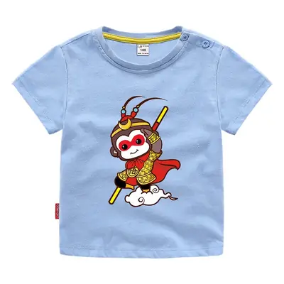 Red Cartoon Monkey T-Shirt for Boys 2024 Summer