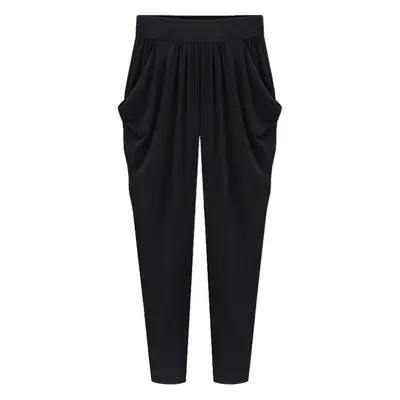 Plus Size Fat Milk Silk Harem Pants Black Loose Summer