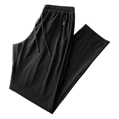 Men Black Stretch Drawstring Pants Casual Sports Wear