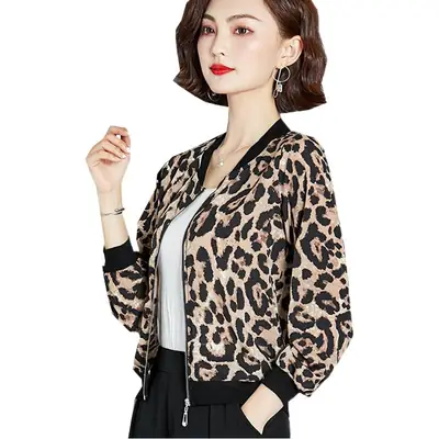 Leopard Print Chiffon Long Sleeve Jacket for Women