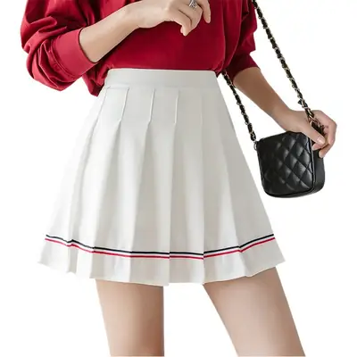 Black Pleated Skirt with Pink Trim High Waist
