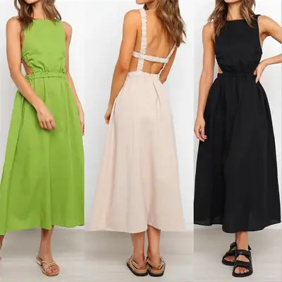 2024 Sleeveless Elastic Waist Long Dress for Women