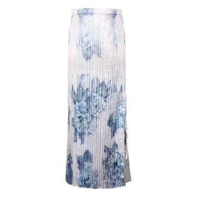 Floral Slim Dress Blue White Shoulder Straps Elastic Waist
