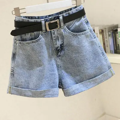 Women High Waist Denim Shorts Slim Curly Summer