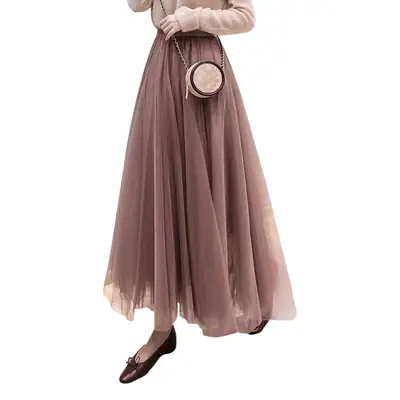 Women's High-End Mesh Skirt Coffee Colored Large Hem