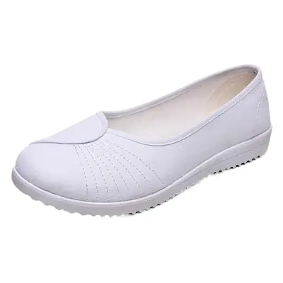 Women White Wedge Flat Slip On Office Shoes