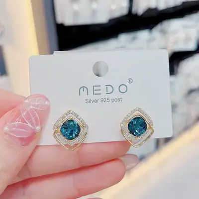 Blue Crystal Earrings Silver 925 Gold Plated 2021 Trendy
