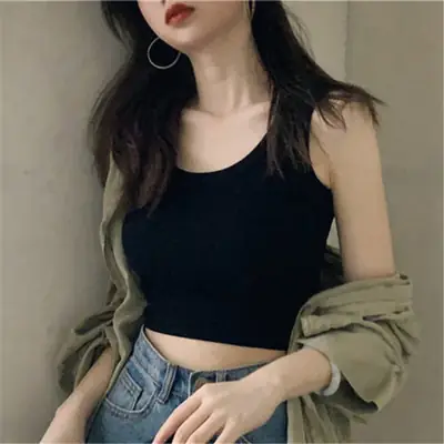 Women Sleeveless Camisole Crop Top Black 2025
