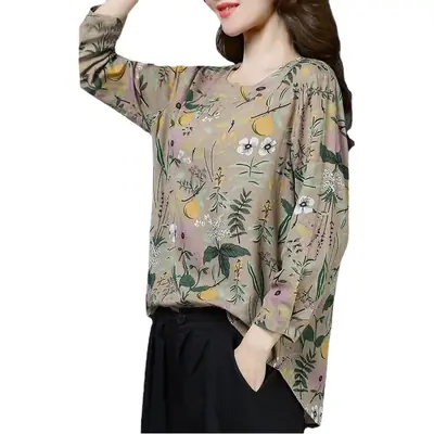 New Women's Long Sleeve Floral T-Shirt Plus Size