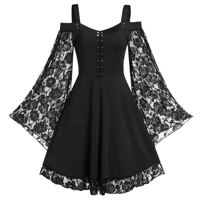 Black Lace Strapless Sling Dress for Women