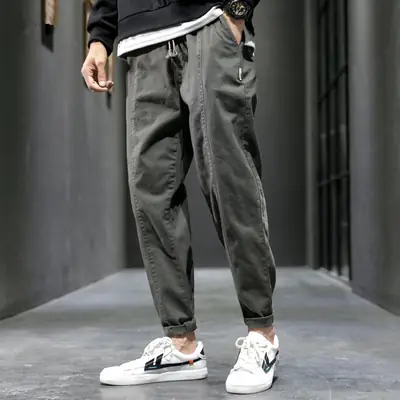 Men's Black Straight-leg Cotton Jeans Leg-toe Pants