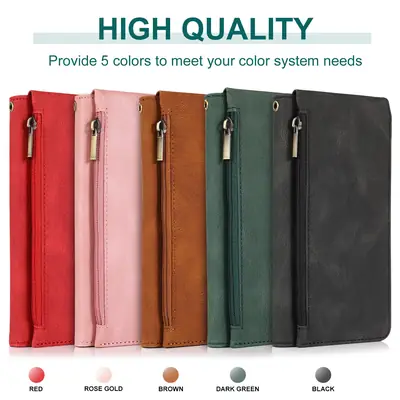 Red Leather Multi-Function Phone Case with Zipper & Card Slots