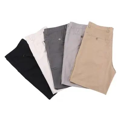 Elderly Summer Shorts Solid Beige Straight Slacks