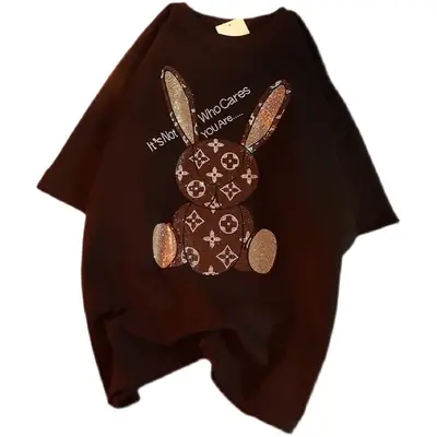 Cotton Bunny Graphic T-Shirt Grey 2025 Summer