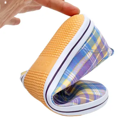 Lutai Mom Shoes Soft and Lightweight Beef Sole Plaid Shoes Summer Middle-aged and Elderly Slip-on Casual Women's Shoes
