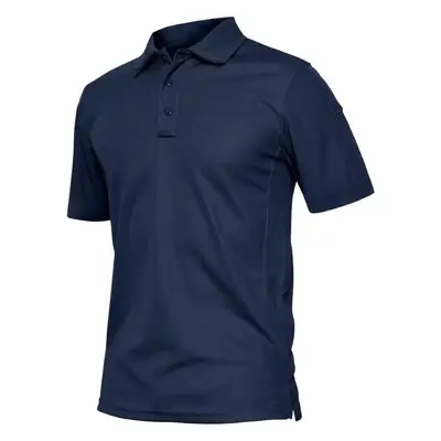 Men Navy Blue Sports Polo Shirt Short Sleeve Lapel