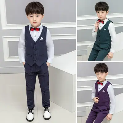 2024 Kids Striped Vest Suit Three-Piece Set