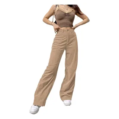 Women's Wide Leg Casual Pants Brown Cotton Autumn
