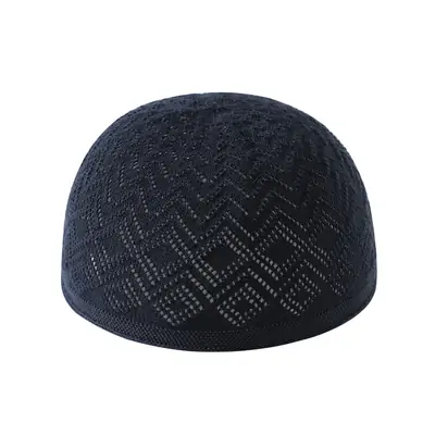 Black Knitted Muslim Hat with Geometric Pattern