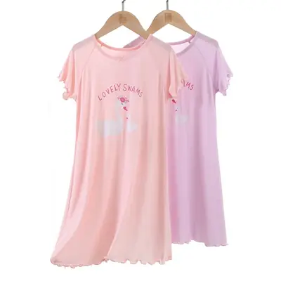Girls Pink Lace Sleeves Nightdress Big Kids Cute Princess Dress