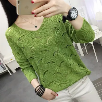 2021 Pink Hollow Out Sweater Top for Women