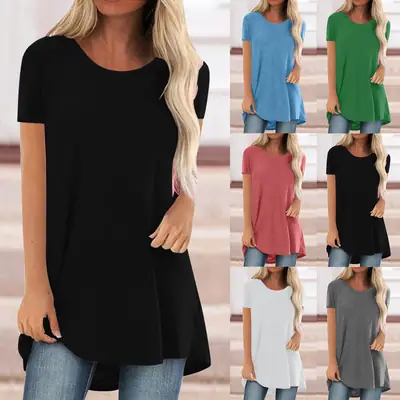 Women Grey Round Neck T-Shirt Large Mid Length Casual Wear