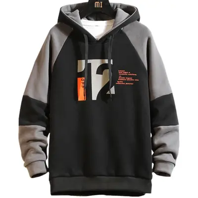 Men Printed Hooded Sweatshirt Black Grey Loose Fit 2021