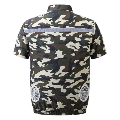 Men Cooling Fan Shirt Grey Short Sleeve