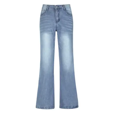 Women High Waist Loose Leg Jeans Light Blue 2021